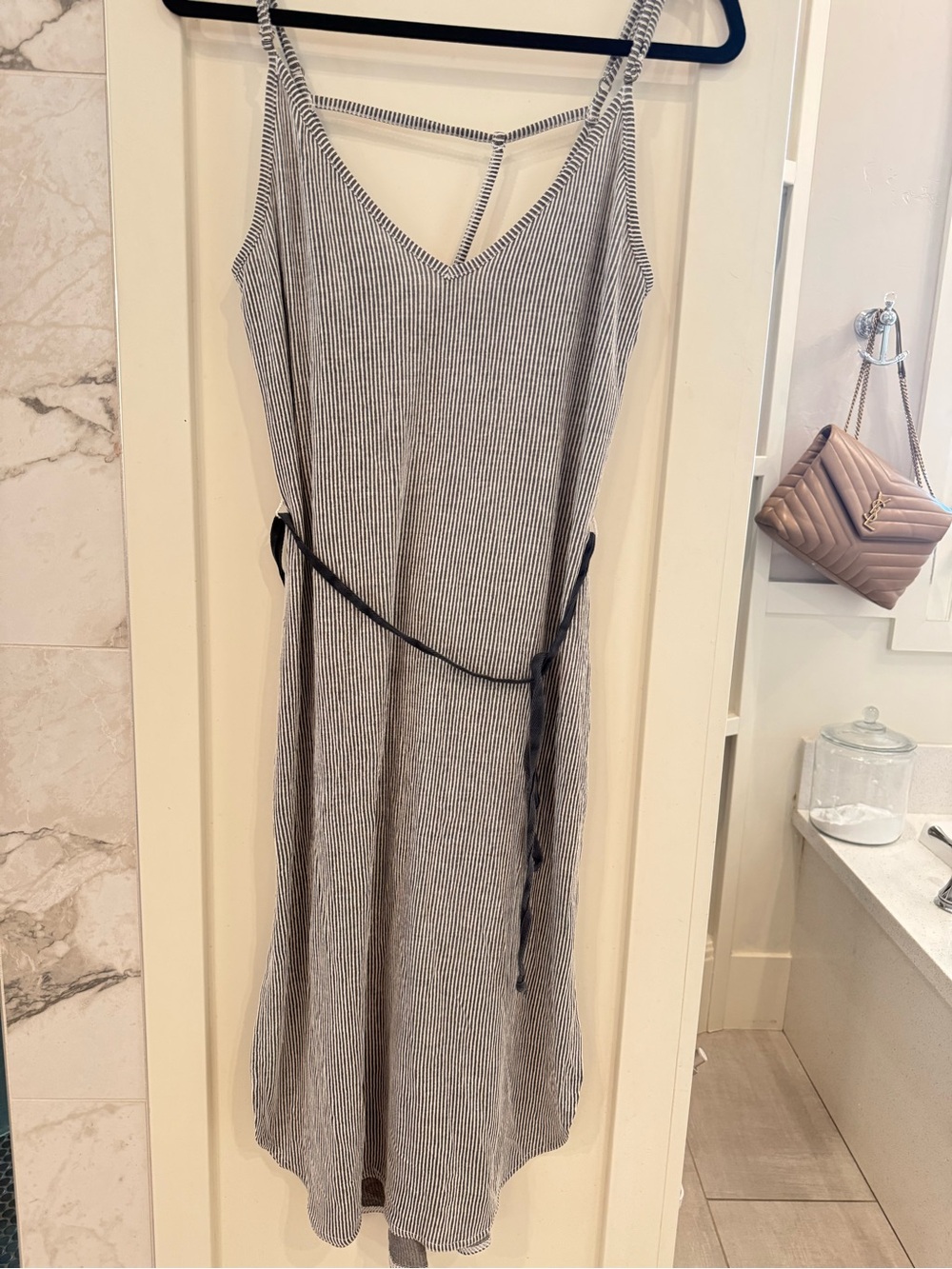 O'Neill Navy and White Striped Midi Slip Dress